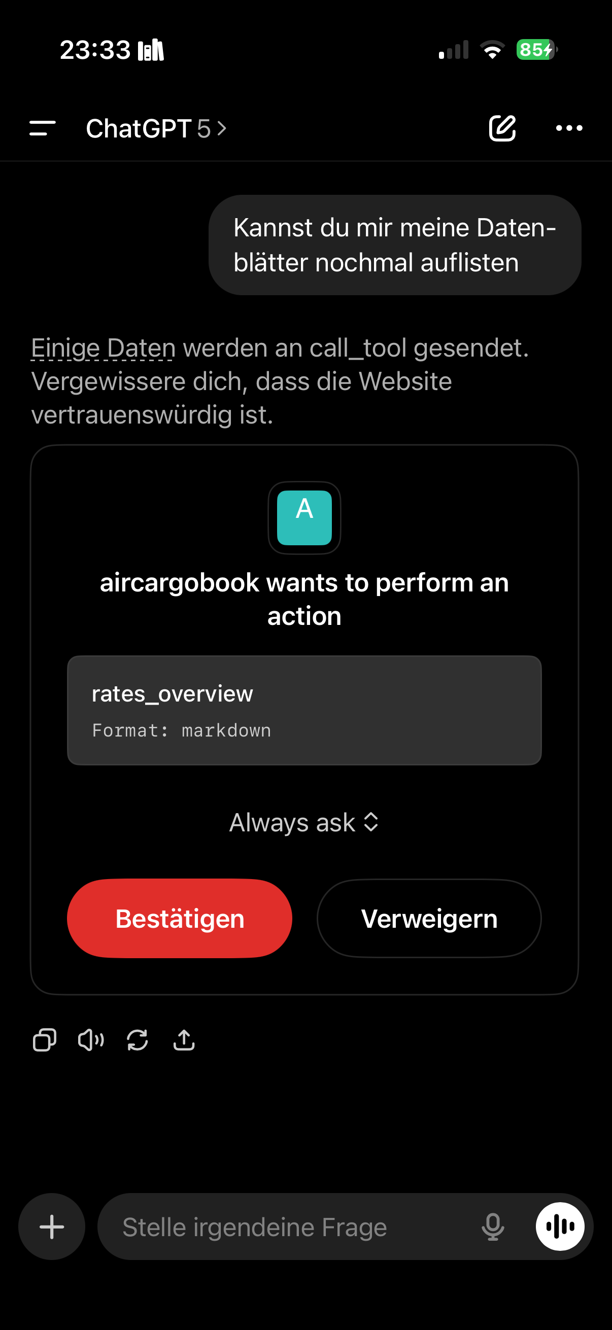 ChatGPT Mobile UI mit MCP Tools